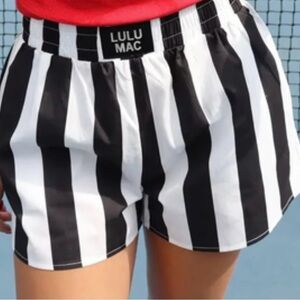 Women's Black and White Striped Athletic Shorts